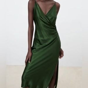 ZARA | Green satin dress | US L